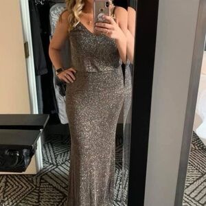 Calvin Klein Silver Sequin Maxi Dress Sleeveless V-Neck